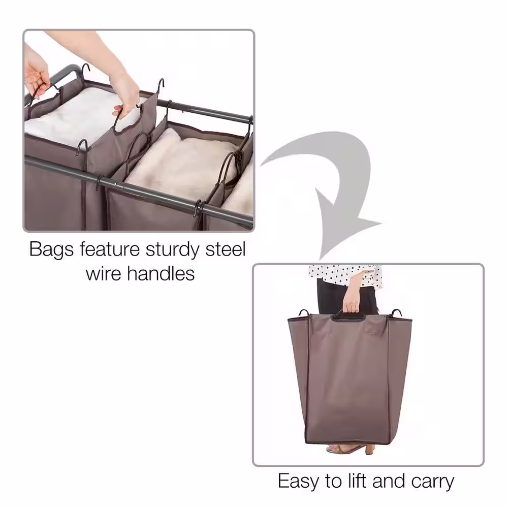 None 29.5 in. W x 16.9 in. D x 31.5 in. H Fabric Laundry Basket Hamper with Wheels Brown