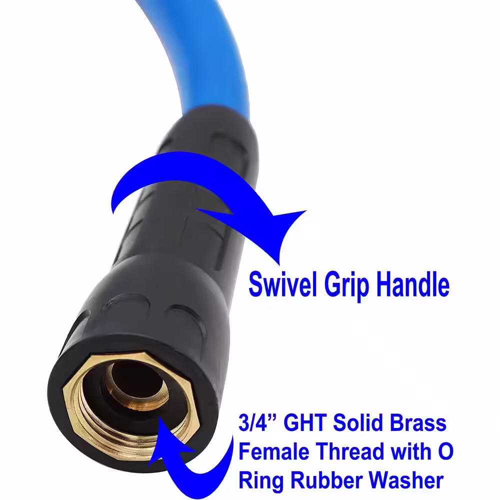 None 3/4 in. x 6 ft. Heavy-Duty Hybrid Garden Lead Kink Resistant, All-Weather Flexible with Swivel Grip Handle Blue