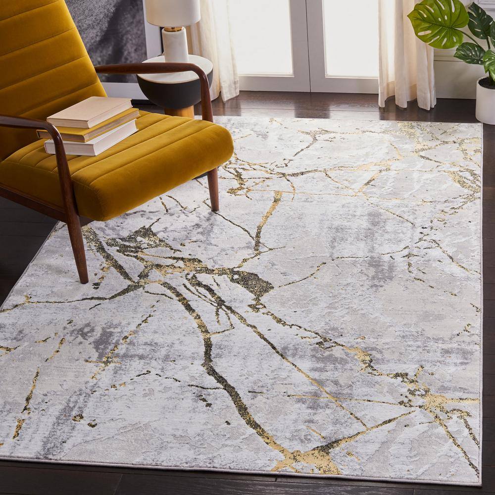 SAFAVIEH Amelia Gray/Gold 8 ft. x 10 ft. Abstract Distressed Area Rug