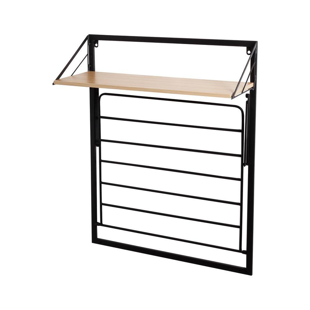 Honey-Can-Do 31 in. H x 24 in. W x 20 in. D Wall Mounted Drying Rack with Shelf in Black/Natural
