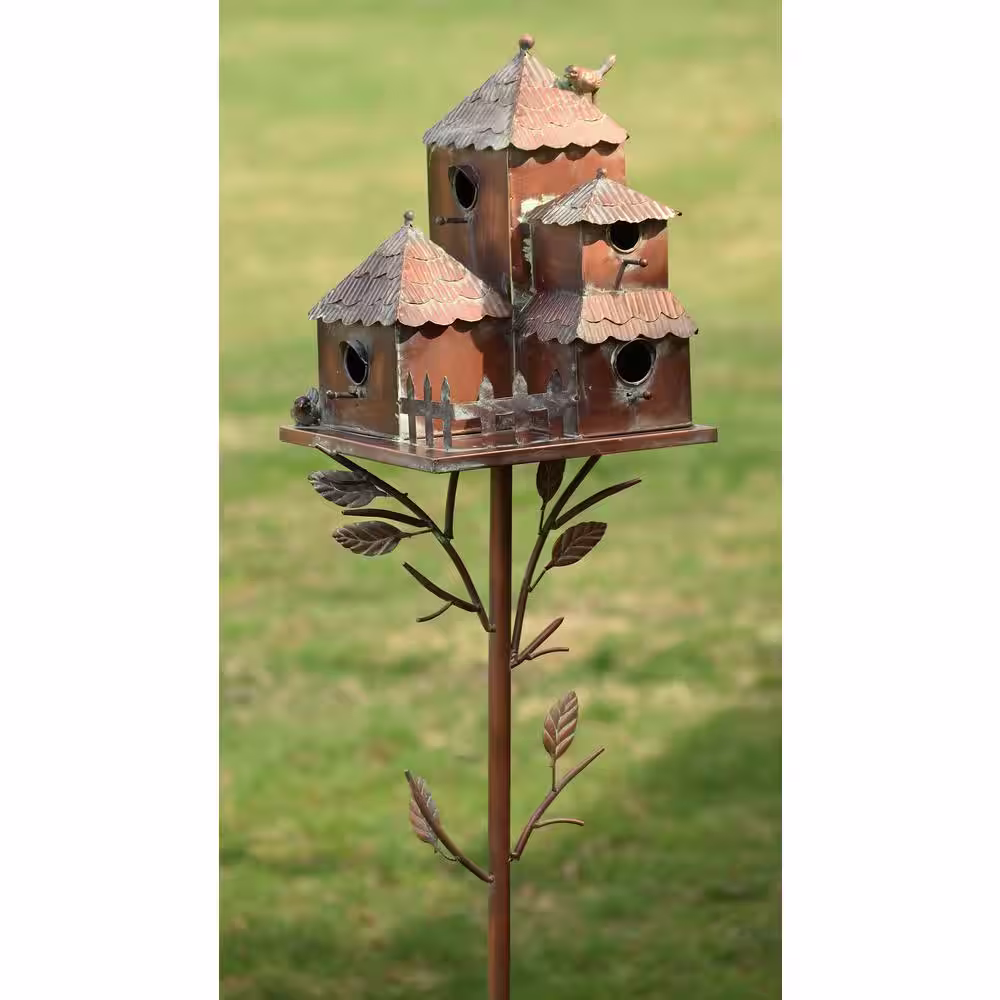 Zaer Ltd. International Plumsteadville Copper Multi-Bird Condominium Birdhouse Stake