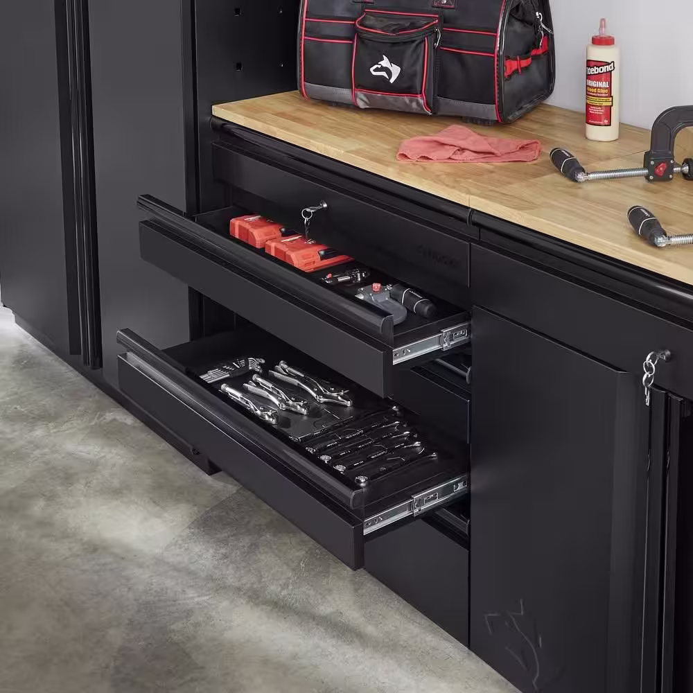 Husky Extra Wide Heavy Duty Welded 18-Gauge Steel 5-Drawer Garage Base Cabinet in Black (32 in. W x 33 in. H x 21.5 in. D)