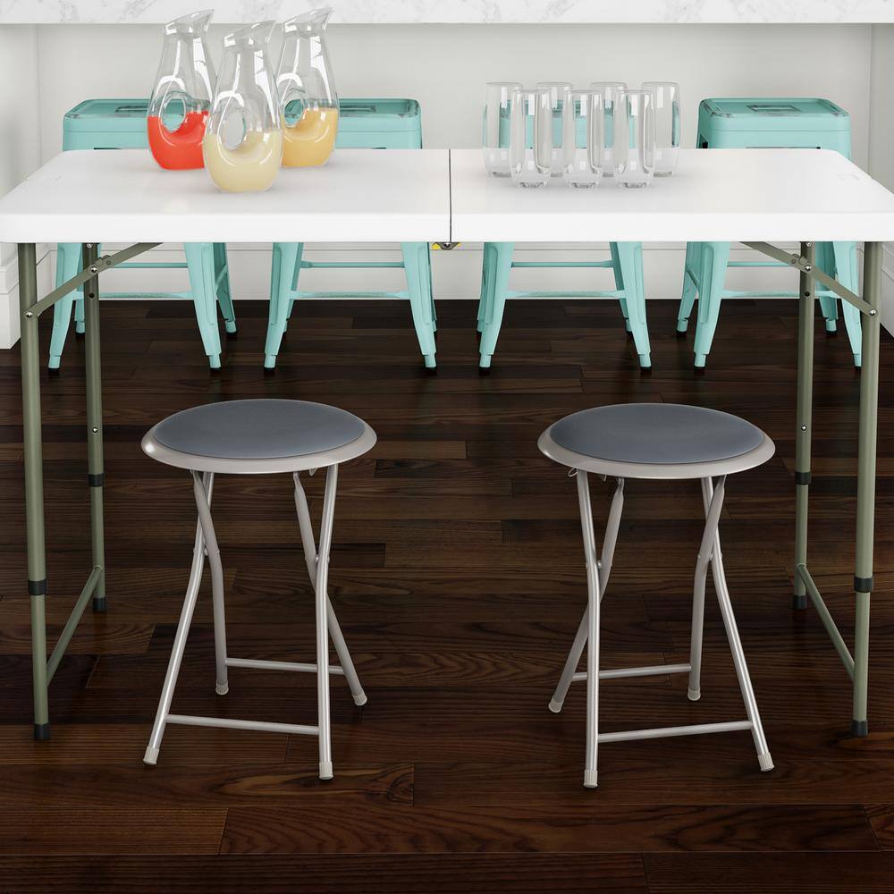 Lavish Home Gray Steel Padded Seats Folding Bar Stools Set of 2