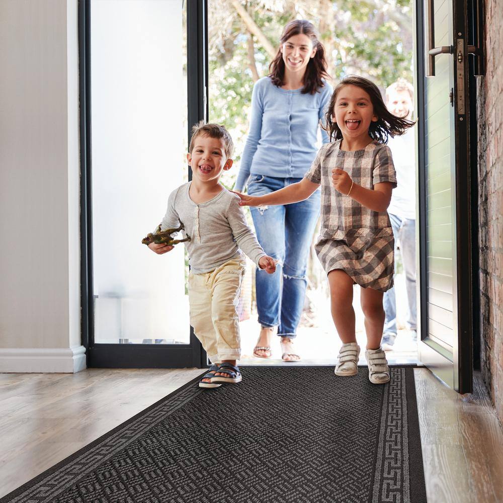 TrafficMaster Greek Key Charcoal 2 ft. 2 in. x Your Choice Length Roll Runner