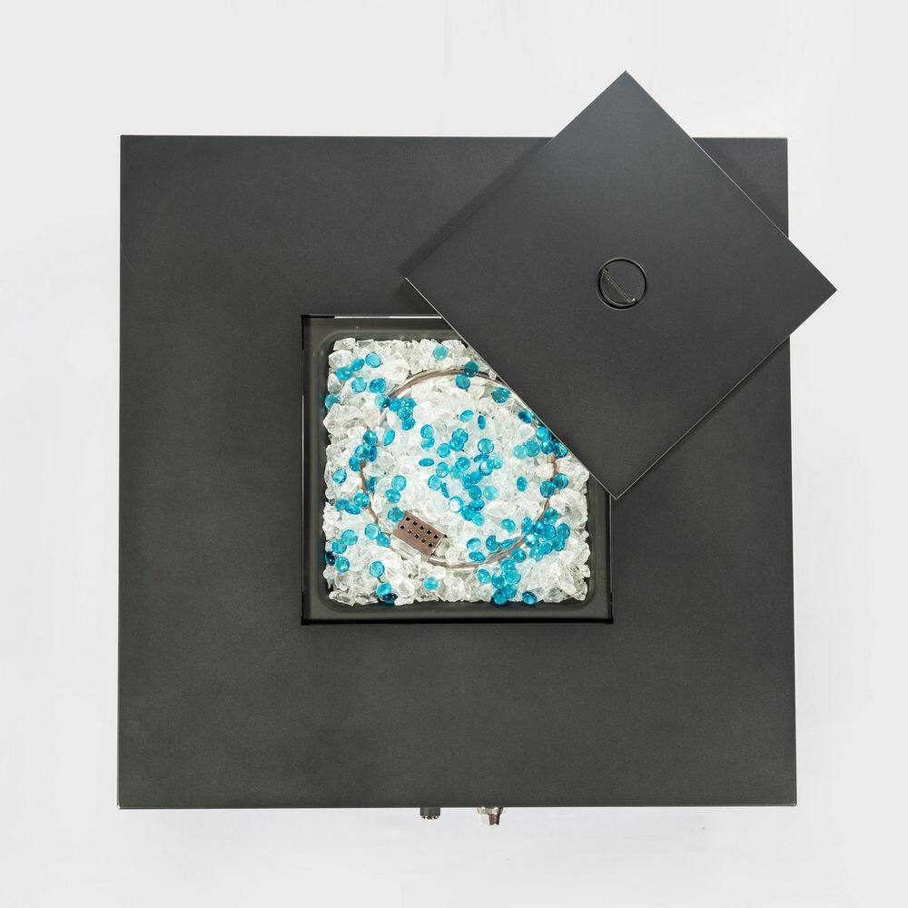 None Dark Brown Square Wicker Fire Pit Table Propane Fire Table with Glass Rocks