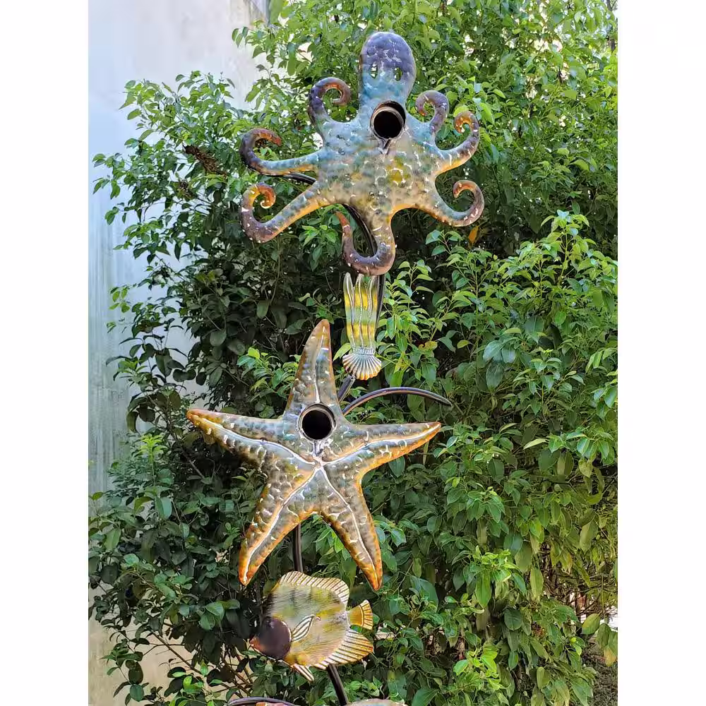 Zaer Ltd. International 95.5 in. Tall Coastal Style Birdhouse Stake - Octopus and Starfish