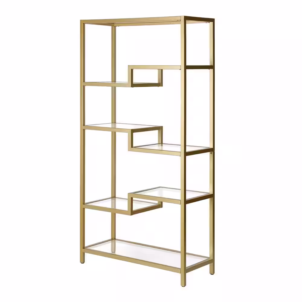 Meyer&Cross Johann 68 in. Metal 4-Shelf Brass Finish Bookcase