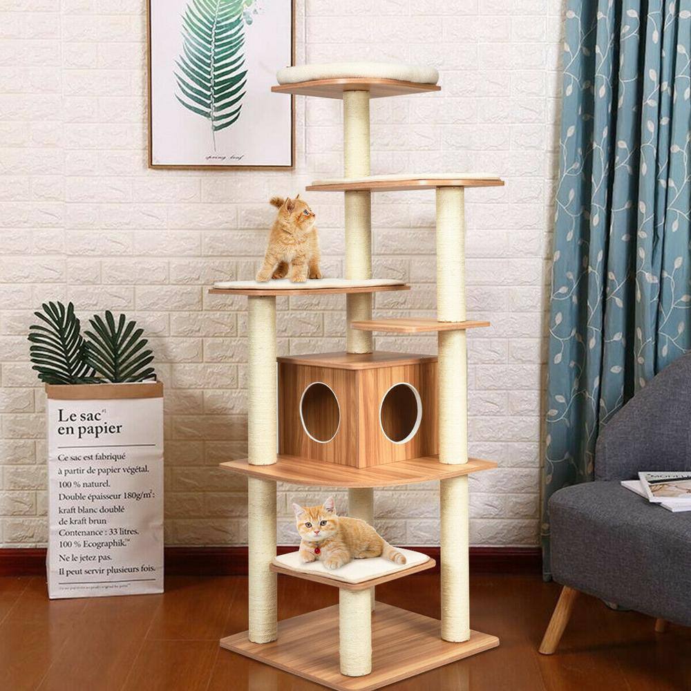 ANGELES HOME 69 in. Tall Brown Sleep and Play Cat Tree