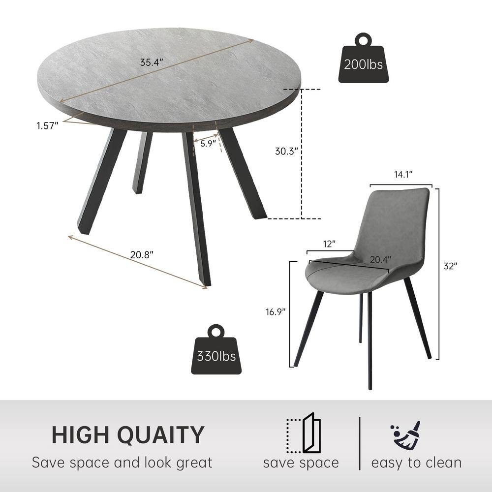 None 5-Piece Gray Round Dining Table Set Modern MDF Dining Table and 4 Grey Dining Chairs