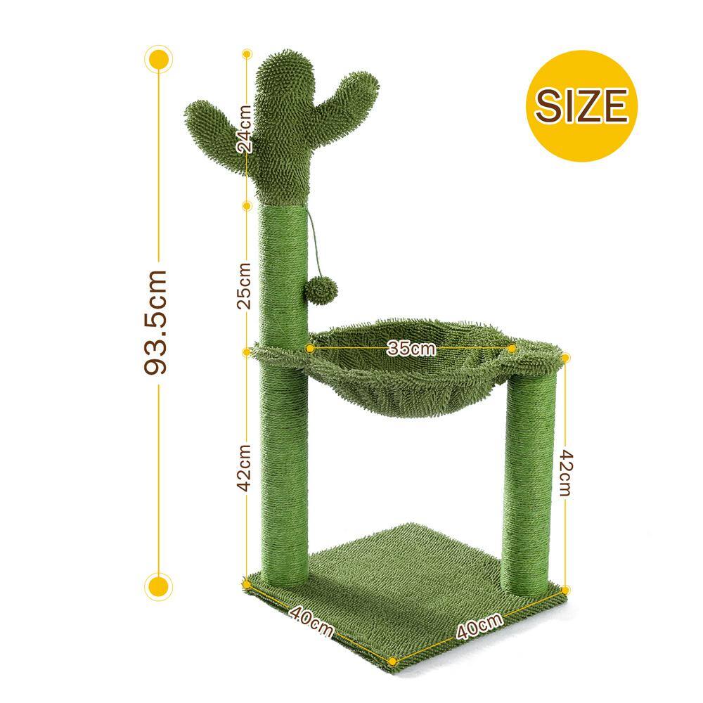 None 36.9 in. Wooden Green Cactus Cat Tree, Cat Tower with Sisal Covered Scratching Posts