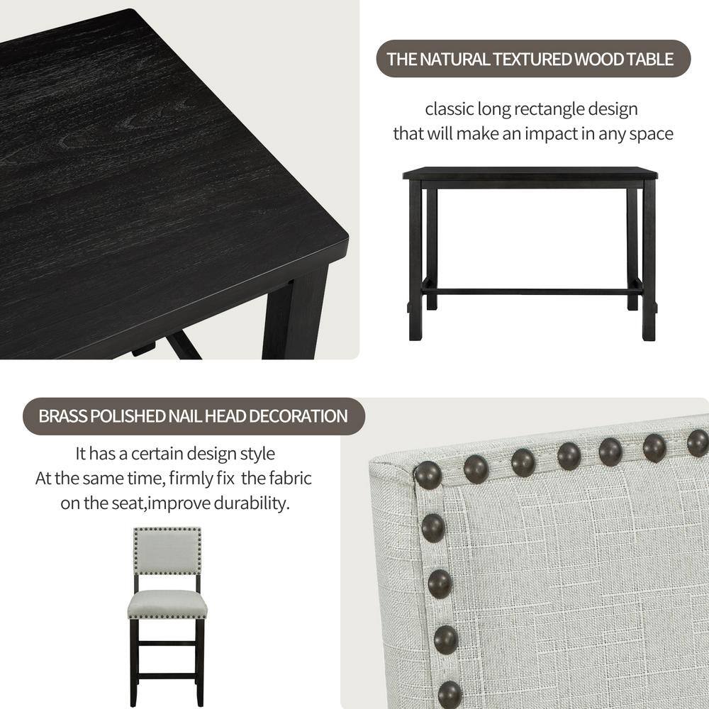 Harper & Bright Designs 5-Piece Espresso and Beige Wood Top Counter Height Dining Set