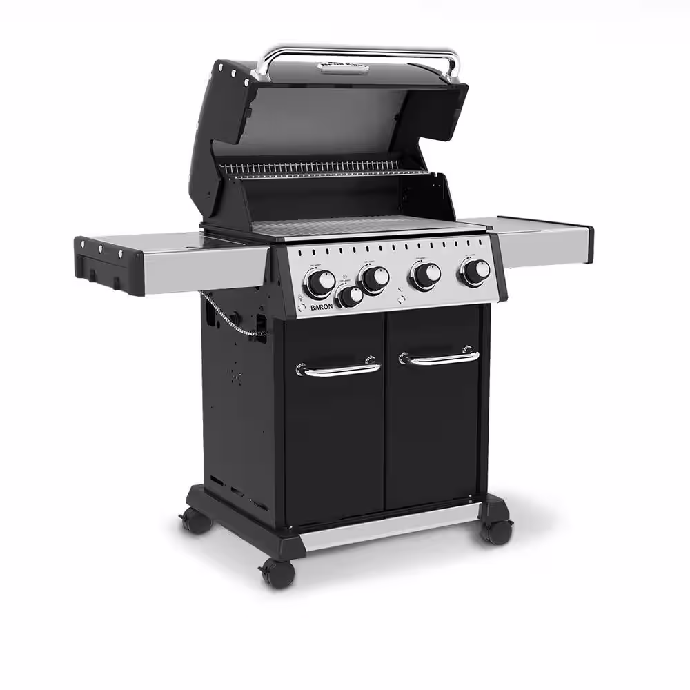 Broil King Baron 440 Pro 4-Burner Propane Gas Grill in Black with Side Burner