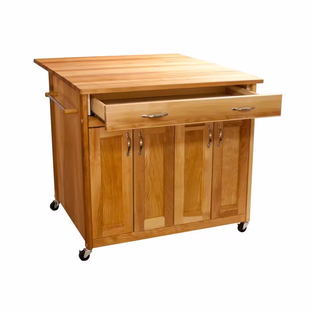 Catskill Craftsmen Natural Wood Kitchen Cart with Drop Leaf