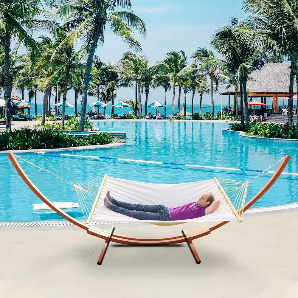 None 14 ft. Wooden Arc Hammock Stand Only in Yellow Amber