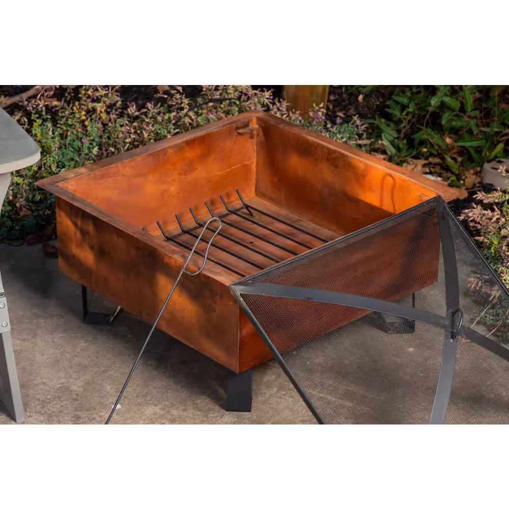 None Boxite Steel 26 in. Square Wood-Burning Fire Pit in Copper