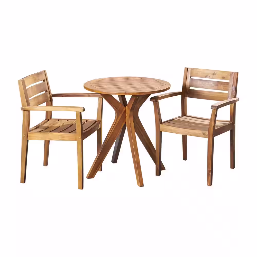 Noble House Stamford Teak Brown 3-Piece Wood Outdoor Bistro Set