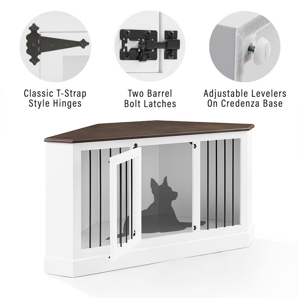 CROSLEY FURNITURE Winslow 53.25 in. White Triangle Composite Top Console Table with Dog Crate
