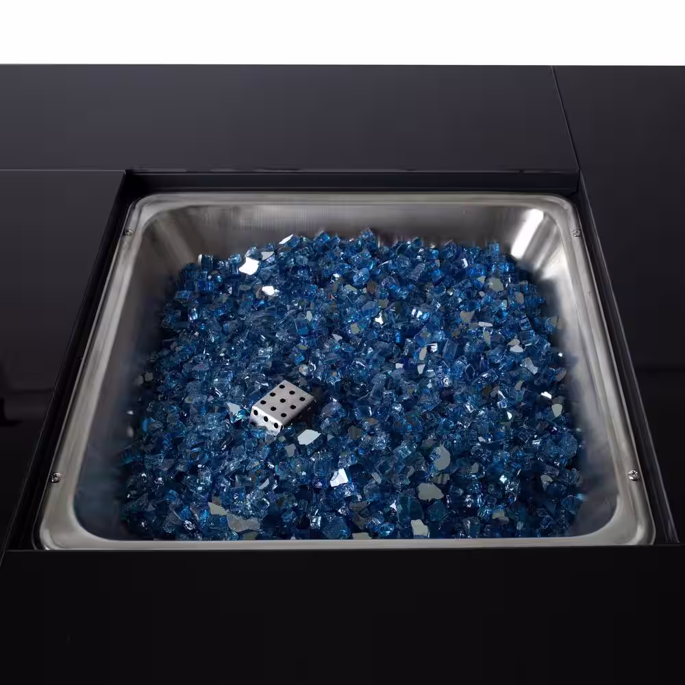 Pleasant Hearth Sheridan 38 in. x 29 in. Square Steel Propane Gas Fire Pit Table in Black with Glass Fire Rocks