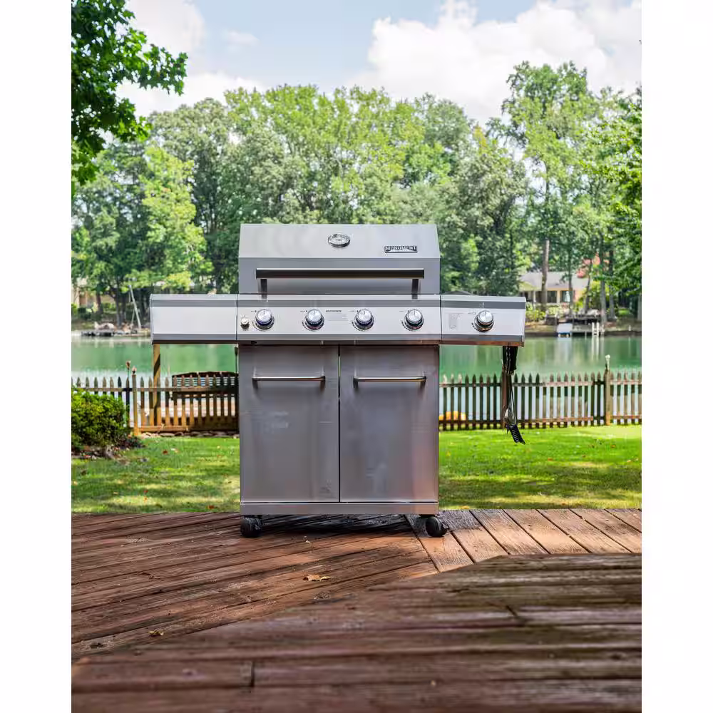 Monument Grills 4-Burner Propane Gas Grill in Stainless Steel with LED Controls and Side Burner
