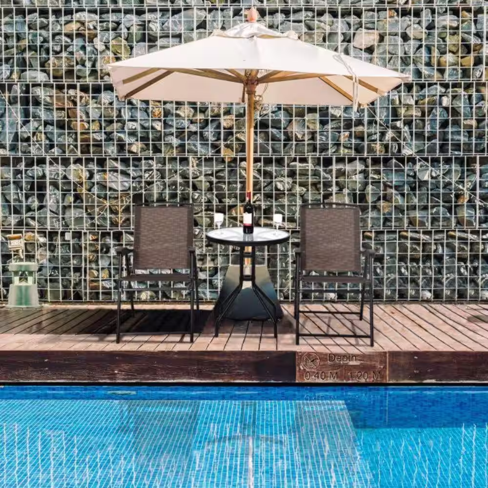 Alpulon 3 Pieces Bistro Patio Garden Furniture Set of Round Table and Folding Chairs