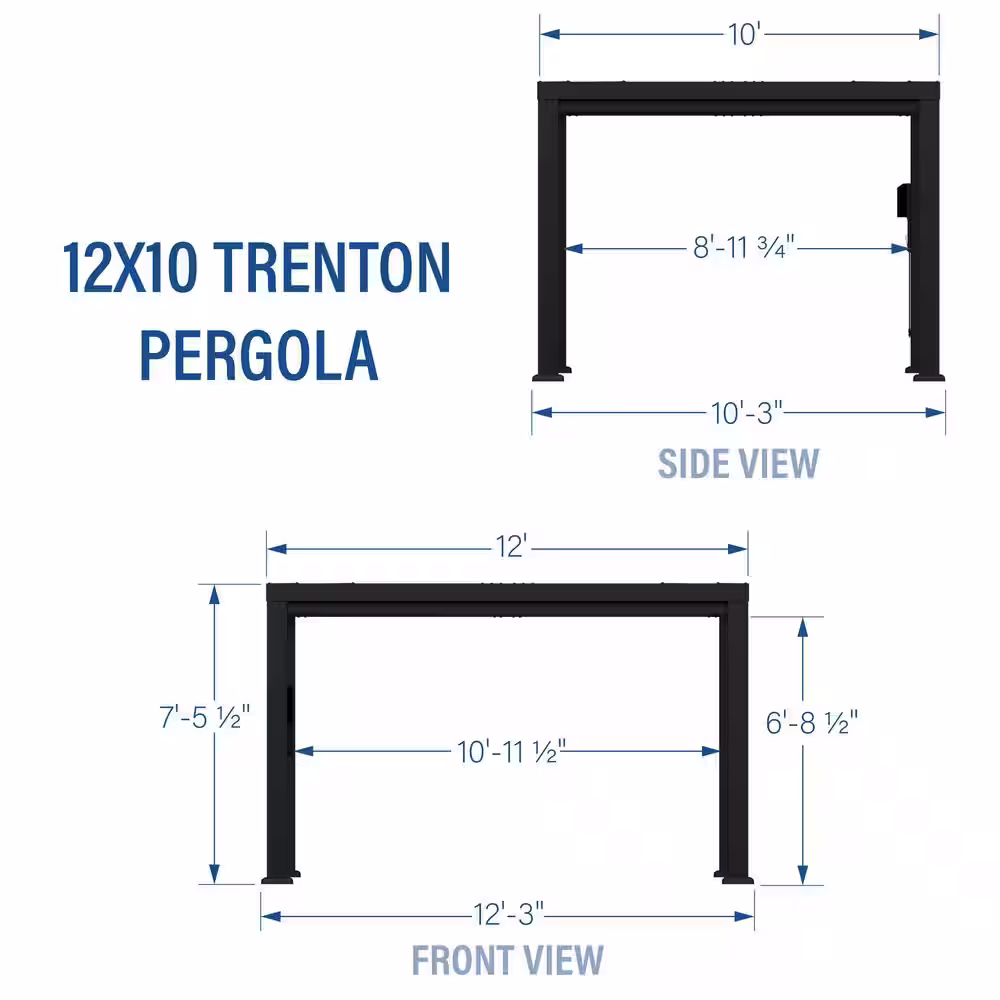 None Trenton 12 ft. x 10 ft. Black Steel Modern Pergola with Sail Shade Soft Canopy