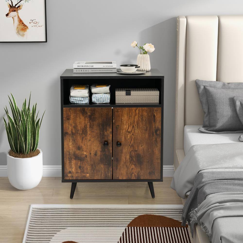 ANGELES HOME 24 in. W x 18 in. Industrial Brown Black MDF Cat Litter Box Enclosure