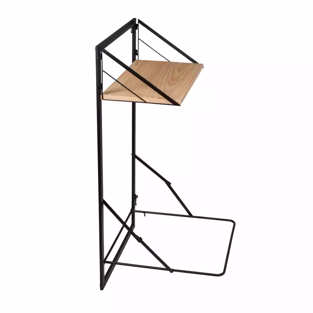 Honey-Can-Do 55 in. H x 18 in. W Collapsible Wall-Mounted Clothes Hamper with Canvas Laundry Bag and Wood Shelf, Black/Natural