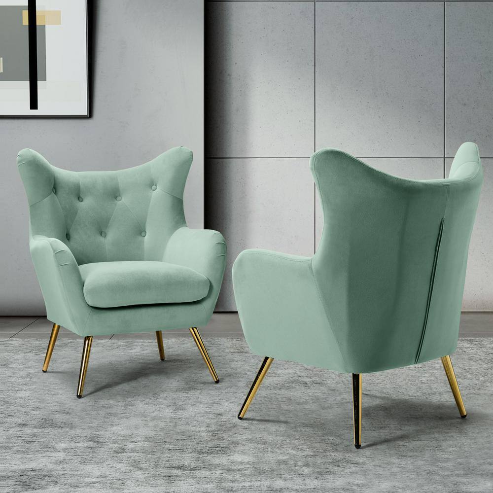 JAYDEN CREATION Jacob Sage Accent Arm Chair with Tufted Back (Set of 2)