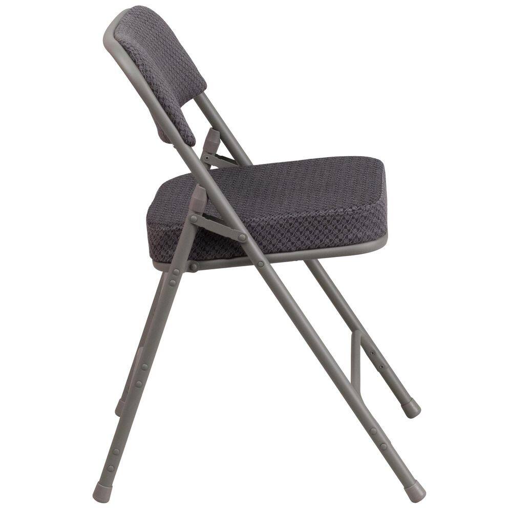 Flash Furniture Hercules Series Premium Curved Triple Braced & Quad Hinged Gray Fabric Upholstered Metal Folding Chair