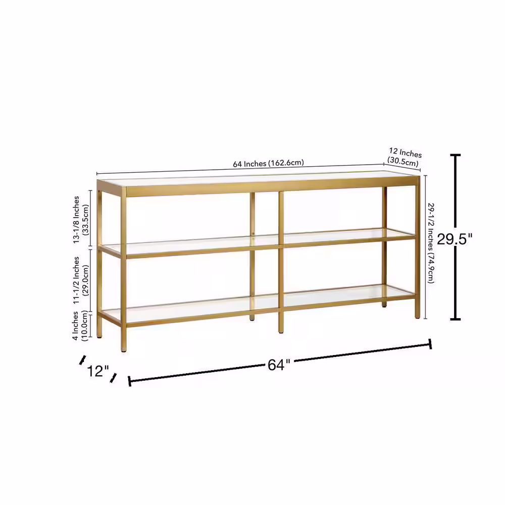 Meyer&Cross Alexis 64 in. Brass Rectangle Glass Console Table