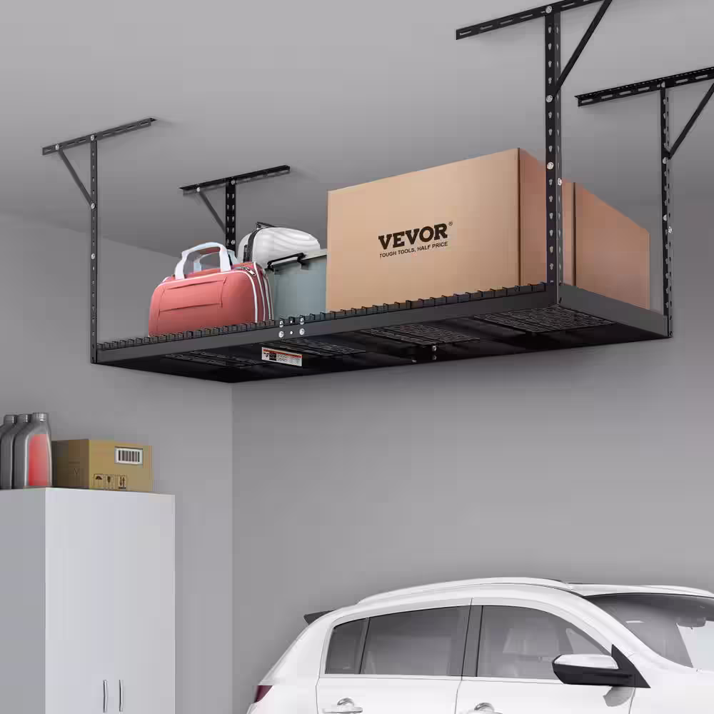VEVOR 36 in. W x 96 in. DOverhead Adjustable Garage Storage Rack 600 lbs. Adjustable Height Ceiling Mount Garage Rack, Black