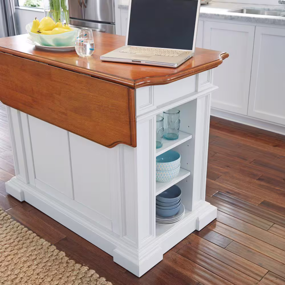 HOMESTYLES Americana White Kitchen Island with Seating