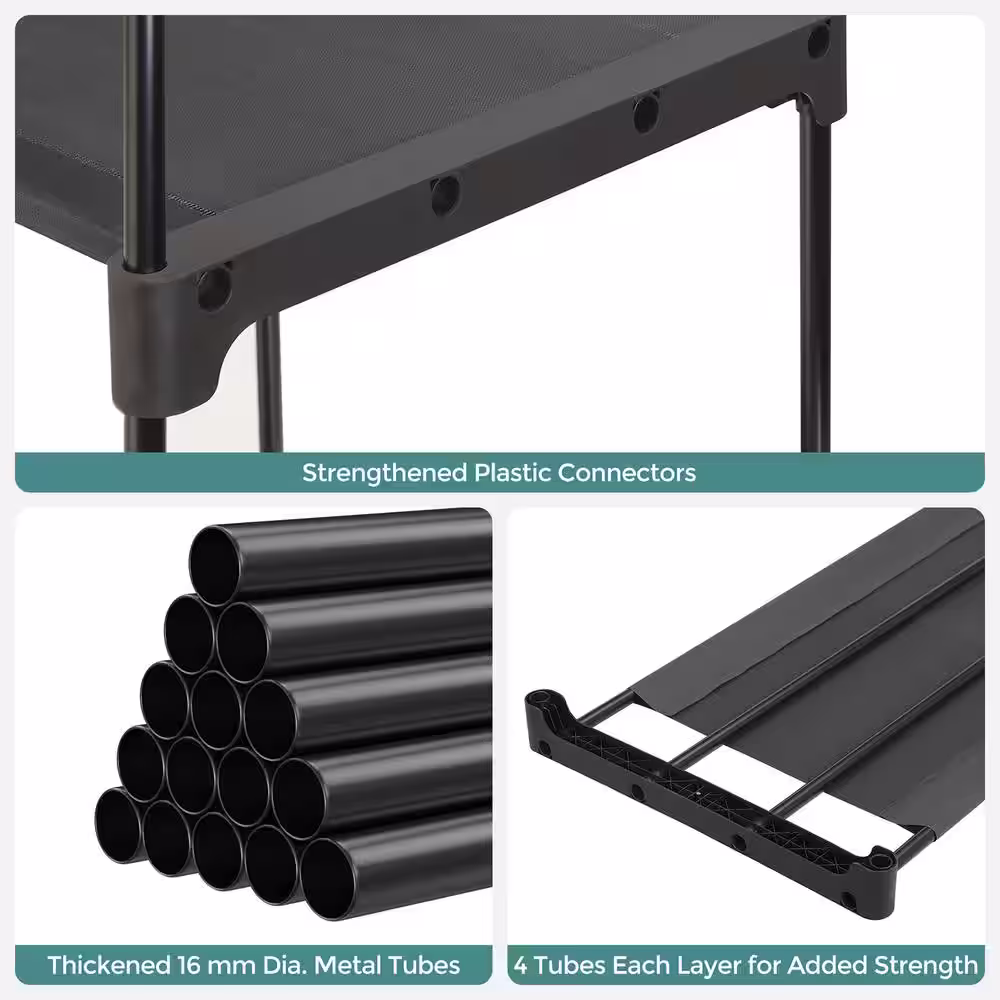 None Black Metal Garment Clothes Rack Double Rods 44 in. W x 65 in. H