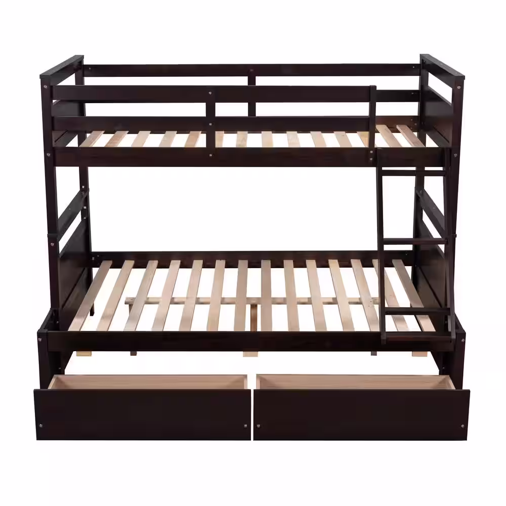 Harper & Bright Designs Espresso Twin over Full Wood Bunk Bed with 2-Drawers