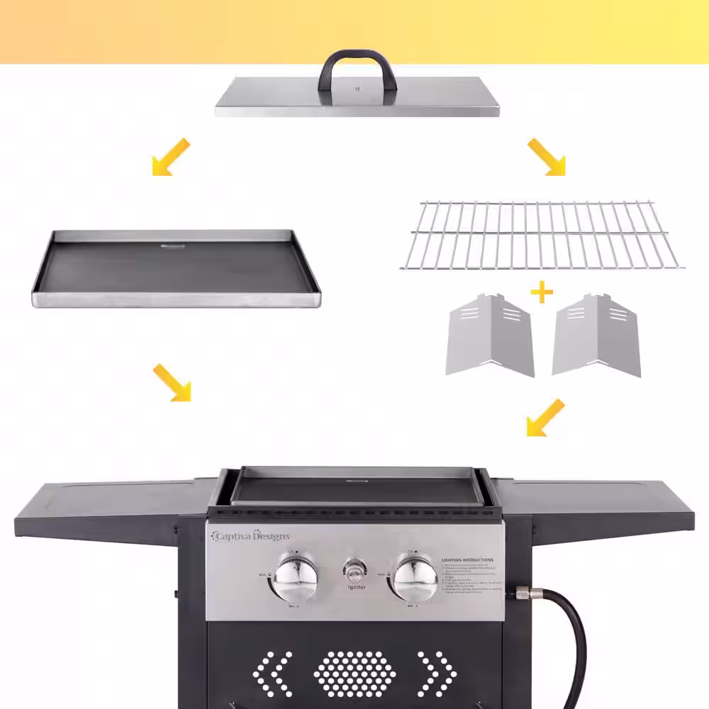 None 2 Burner Propane Flat Top Gas Grill and Griddle Combo in Black