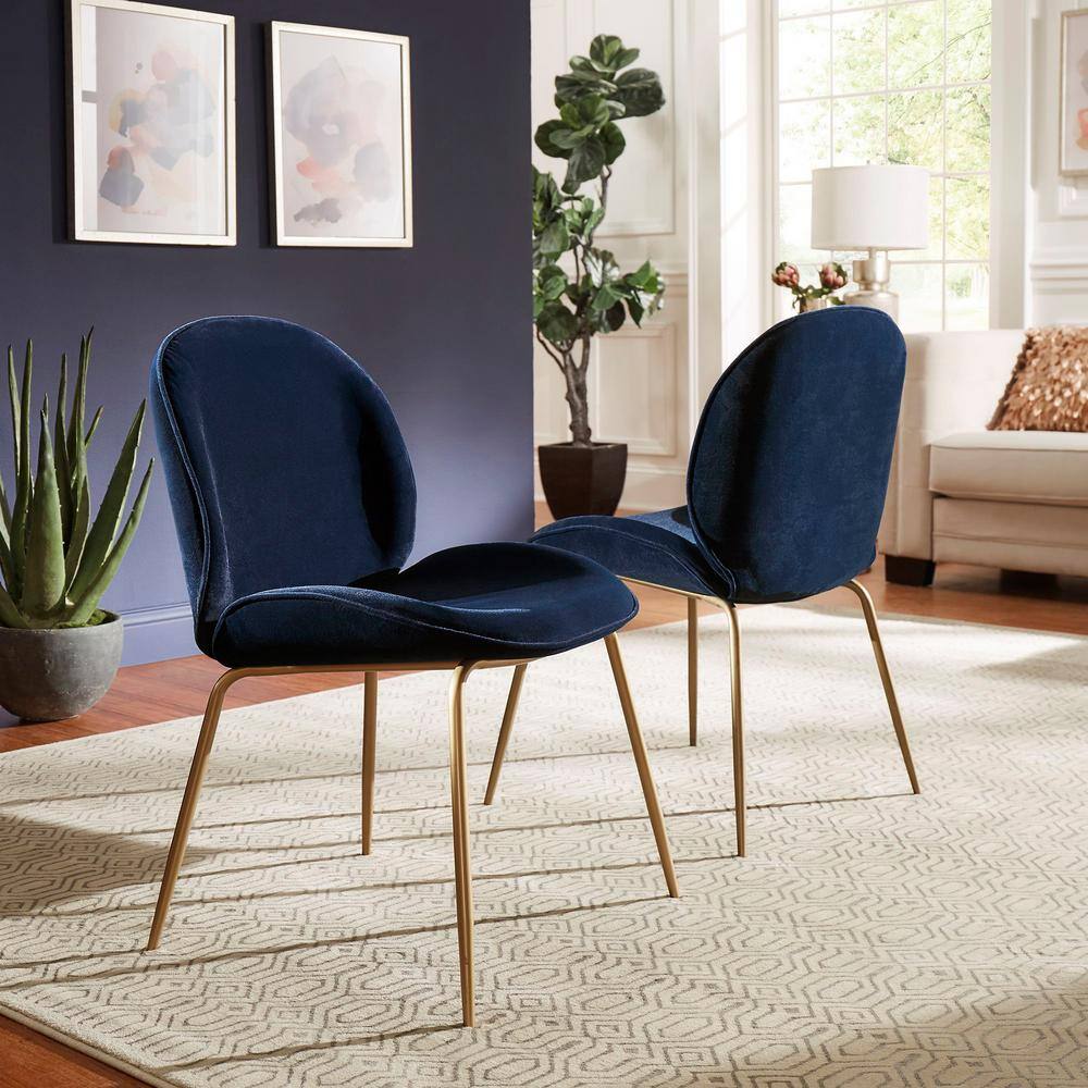 HomeSullivan Gold Fully Upholstered Blue Velvet Dining Chair (Set of 2)