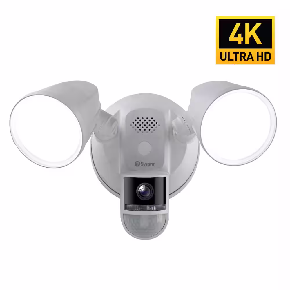 Swann Outdoor Floodlight 4K Wired Security Surveillance Camera with FREE Local Storage