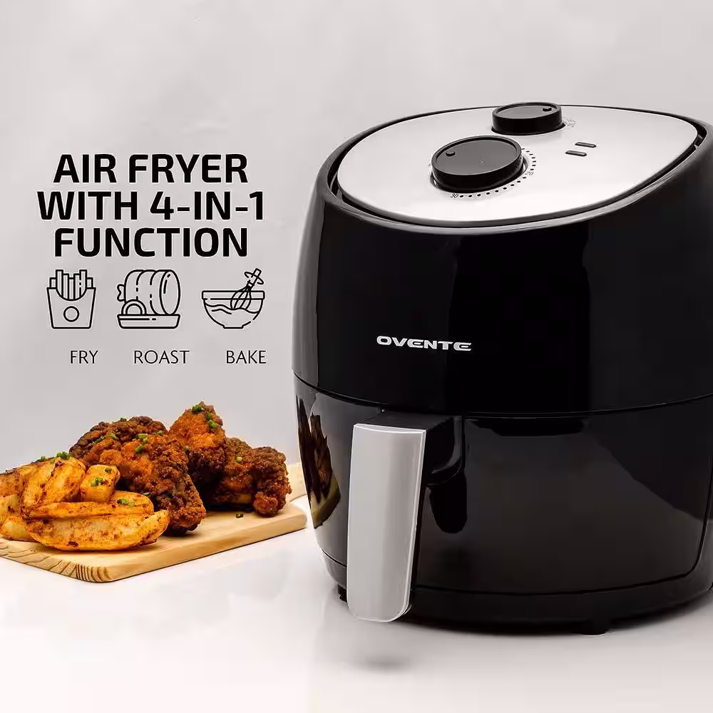 OVENTE 3.2 Quart Black Compact Electric Air Fryer with Non-Stick Removable Basket