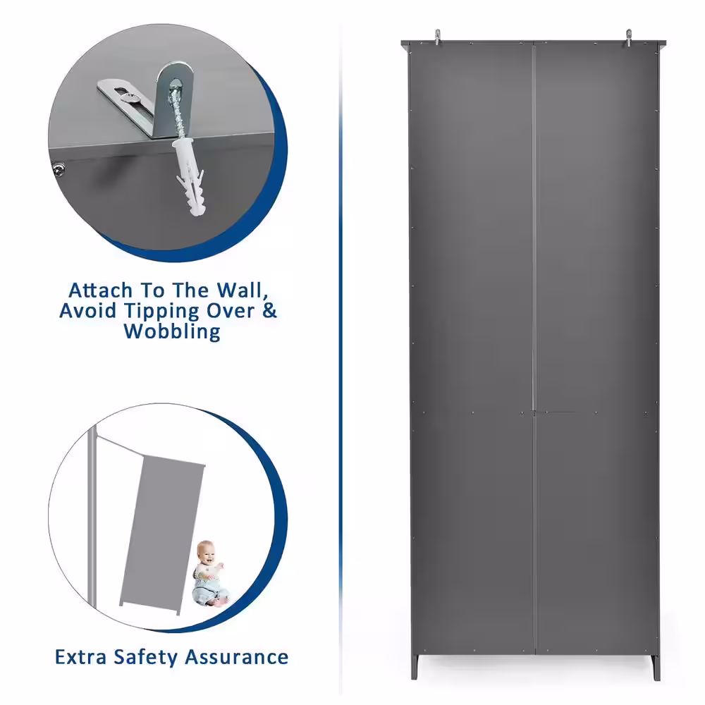 Costway Gray Rolling 3-Tier MDF Shelving Unit (in. 14 W x 72 in. H x 29 in. D)
