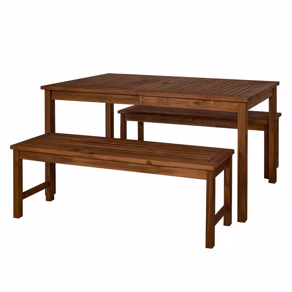 Walker Edison Furniture Company Dark Brown 3-Piece Wood Patio Dining Set