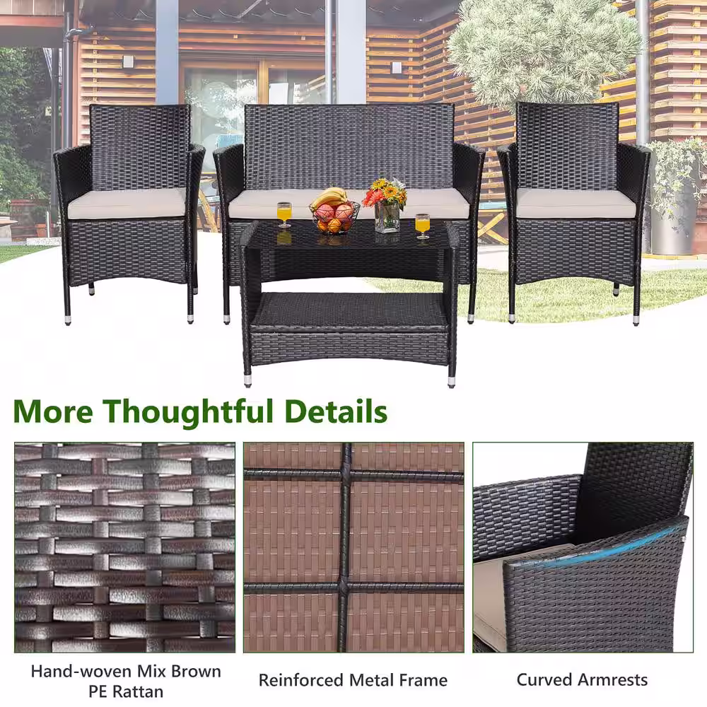 None 8-Piece Outdoor Sofa Set Patio Rattan Wicker Conversation Set w/Coffee Table