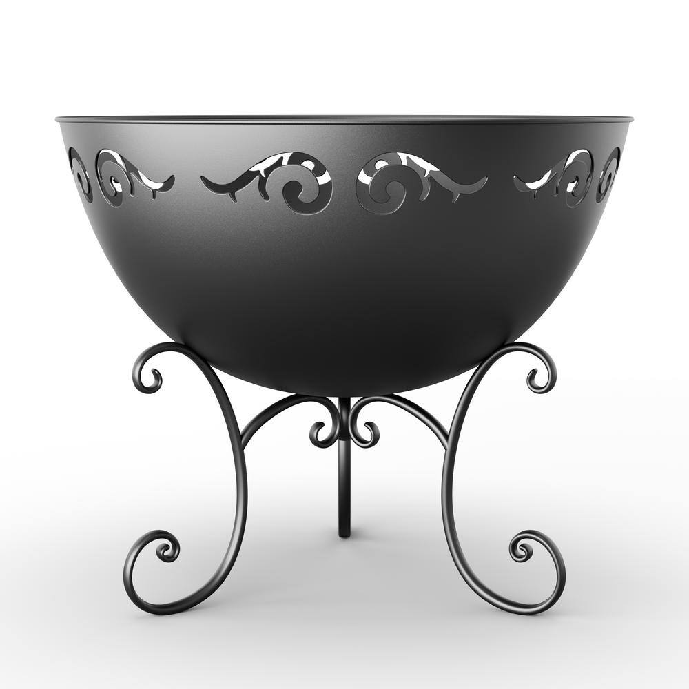 None 23 in. Outdoor Wood Black Burning Fire Bowl with Fire Poker and Waterproof Cover