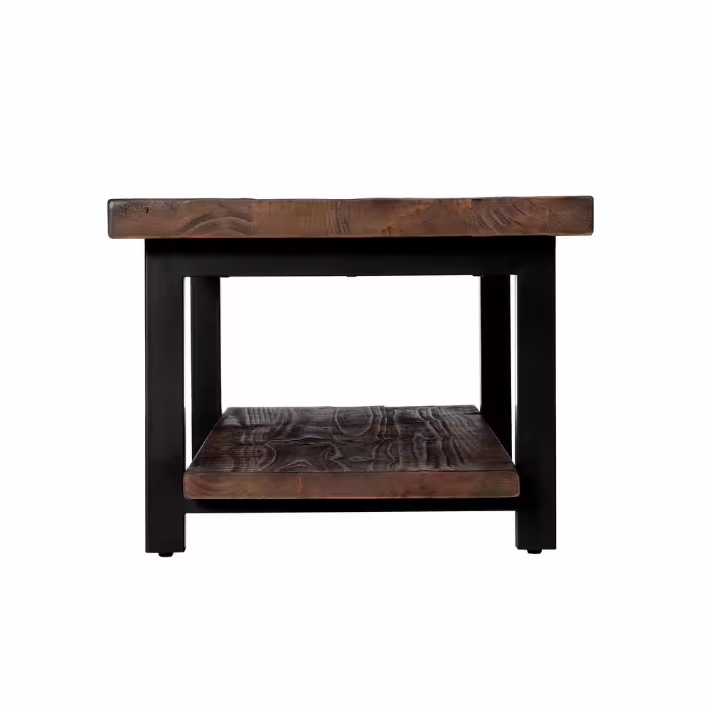 Alaterre Furniture Pomona 42 in. Rustic Natural/Black Large Rectangle Wood Coffee Table with Shelf