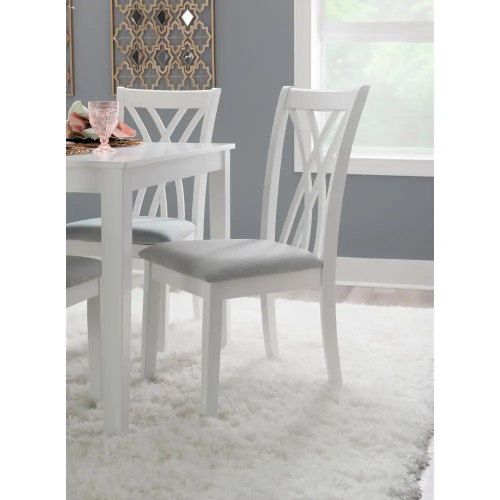Powell Company Peterson White Rectangular 7-Piece Dining Set with Grey Woven Seats