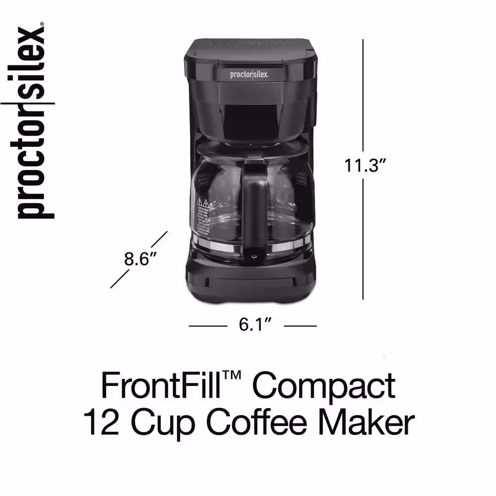 Proctor Silex 12-Cup Black Front Fill Compact Drip Coffee Maker