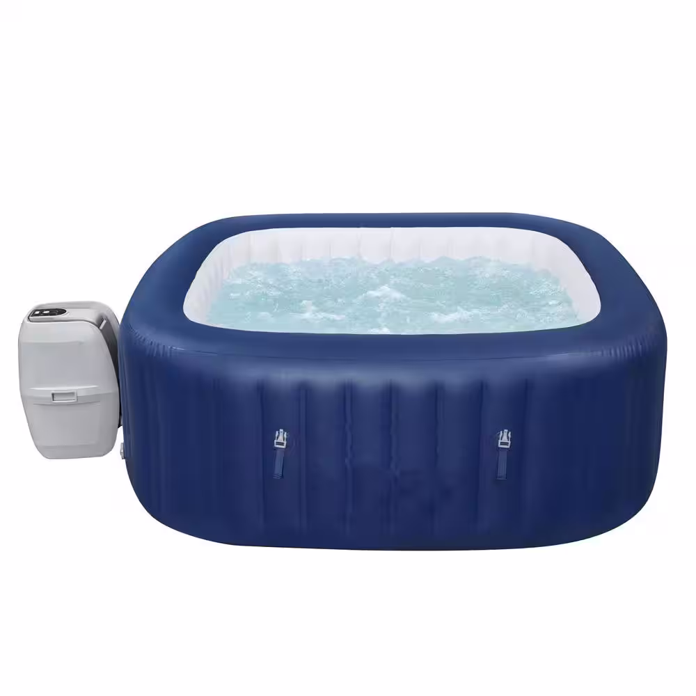 Bestway SaluSpa 4-Person 60-Jet Square Portable Inflatable Outdoor Hot Tub Spa, Blue