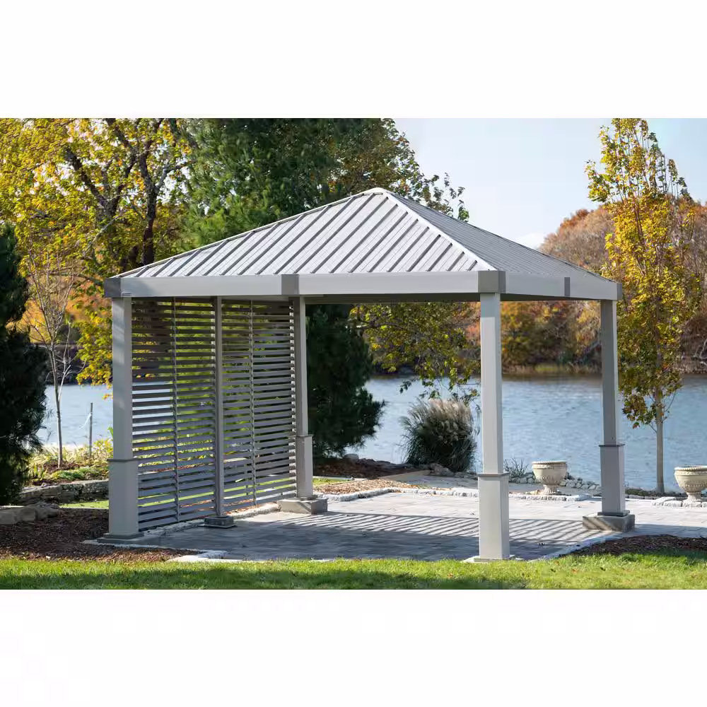 None Nanda 12 ft. x 12 ft. Champagne Rustproof Aluminum Framed Gazebo With Two Louvered Walls