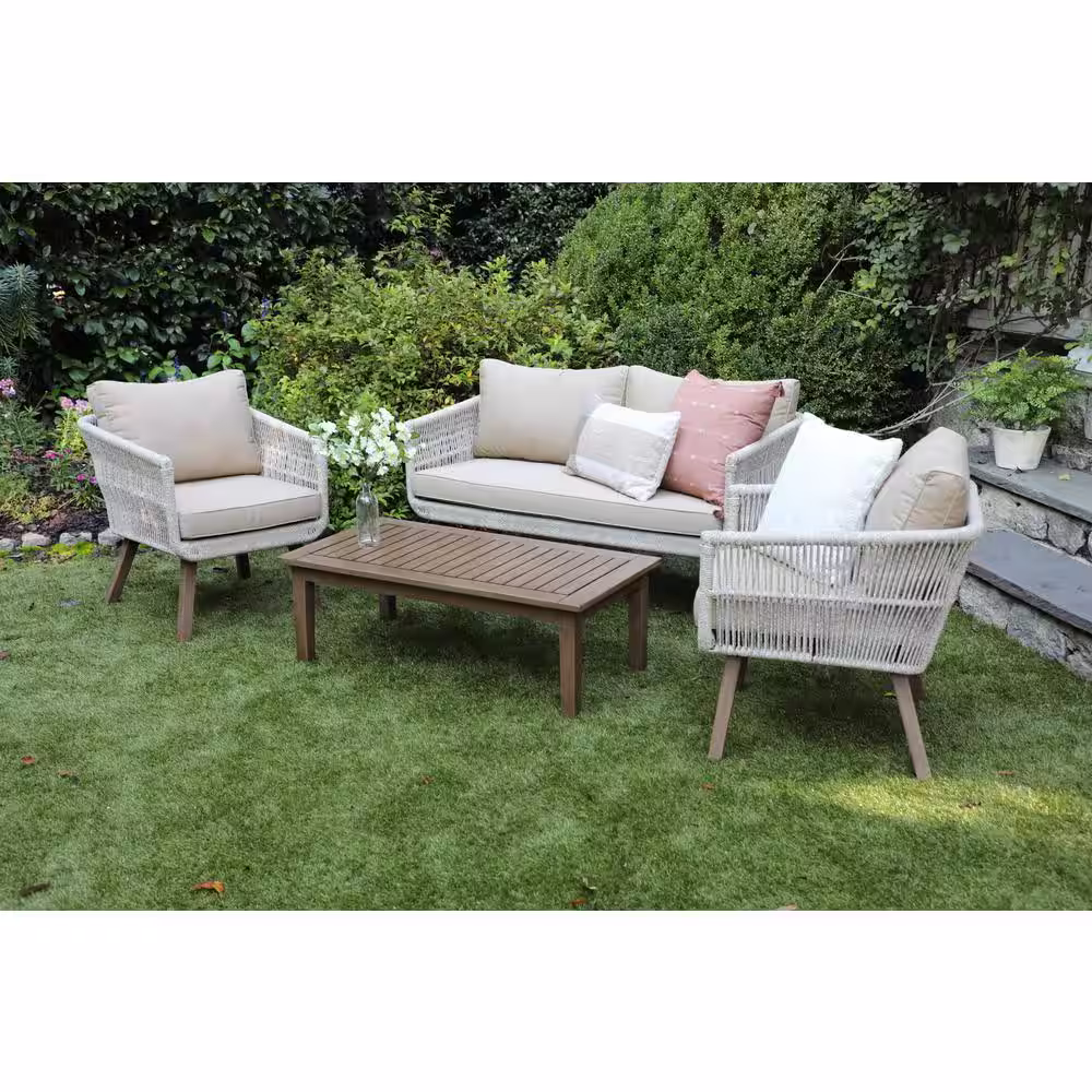 Canopy Palm 4-Piece Resin Wicker Patio Deep Seating Set with Sunbrella Cast Pumice Cushions
