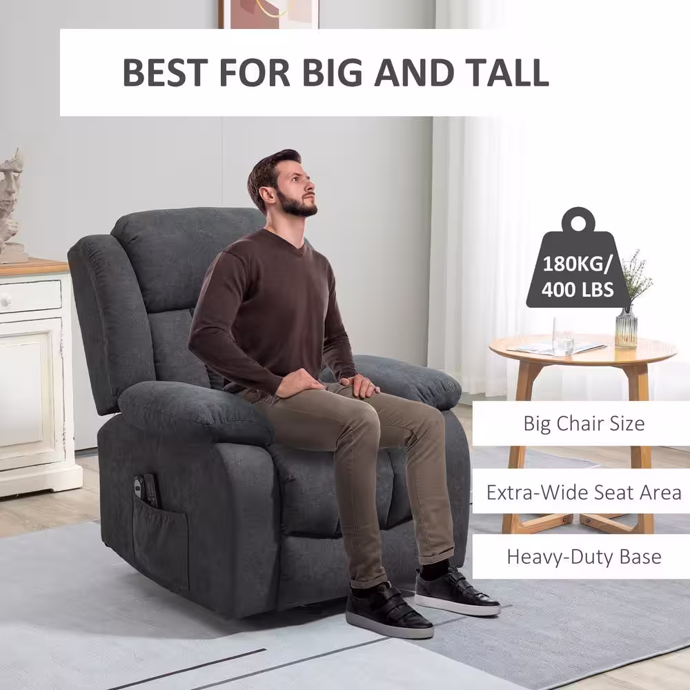 HOMCOM Grey Power Lift Linen Fabric Upholstered Chair with Massage