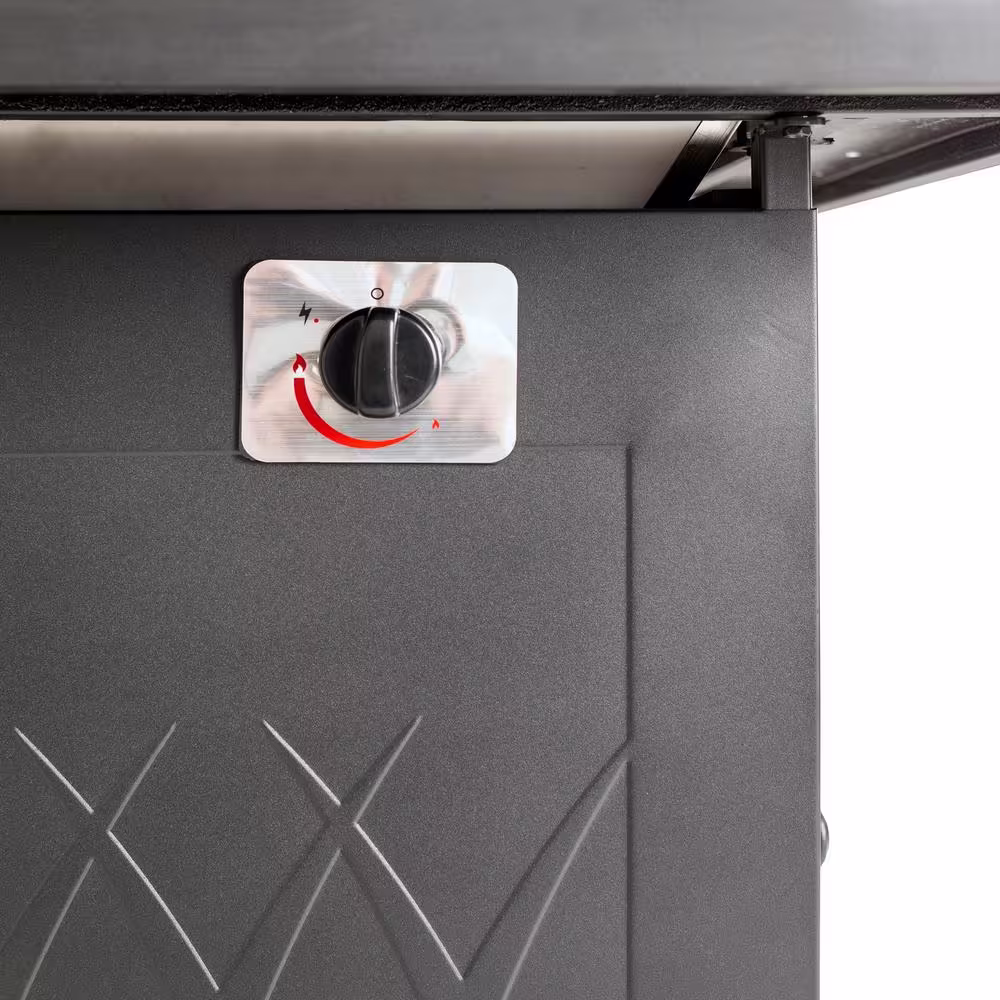 Pleasant Hearth Atlantis 28 in. x 26 in. Square Steel Propane Gas Fire Pit Table in Black with Glass Fire Rocks